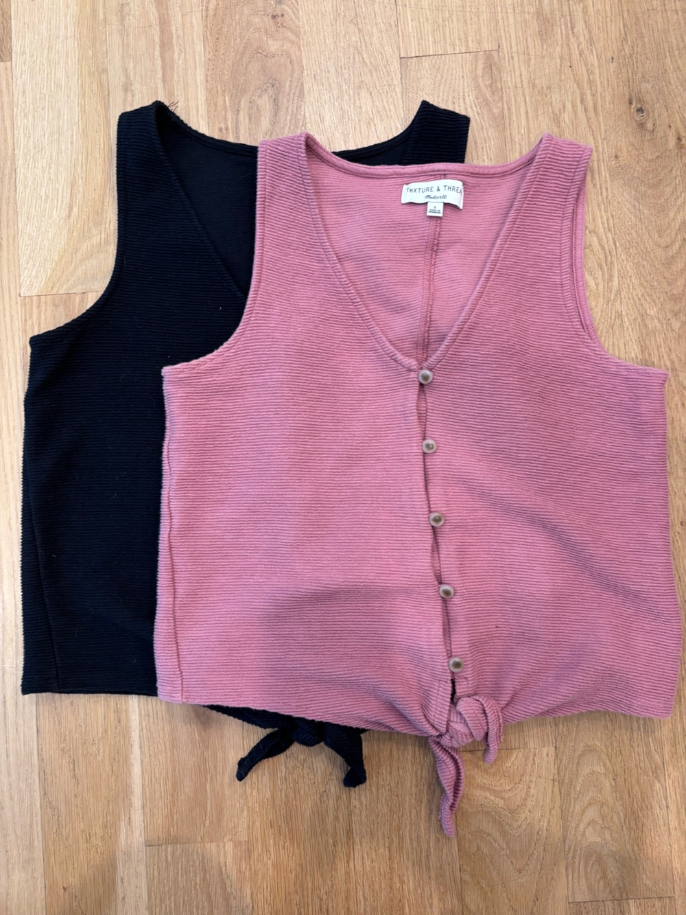 Madewell Button-Front Ribbed Tanks in Dusty Rose and Black